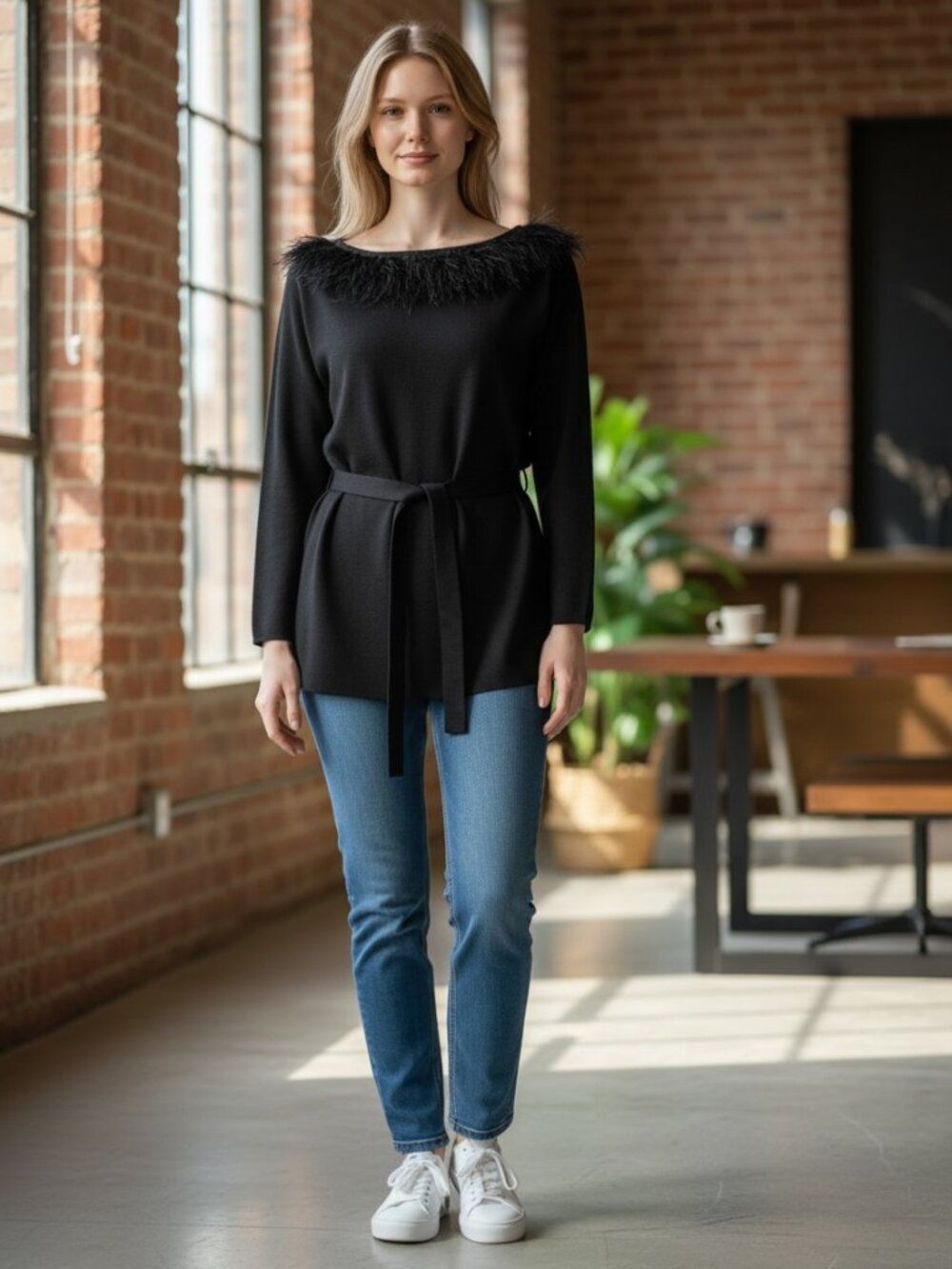 Nina Leonard Dress Feather Sweater